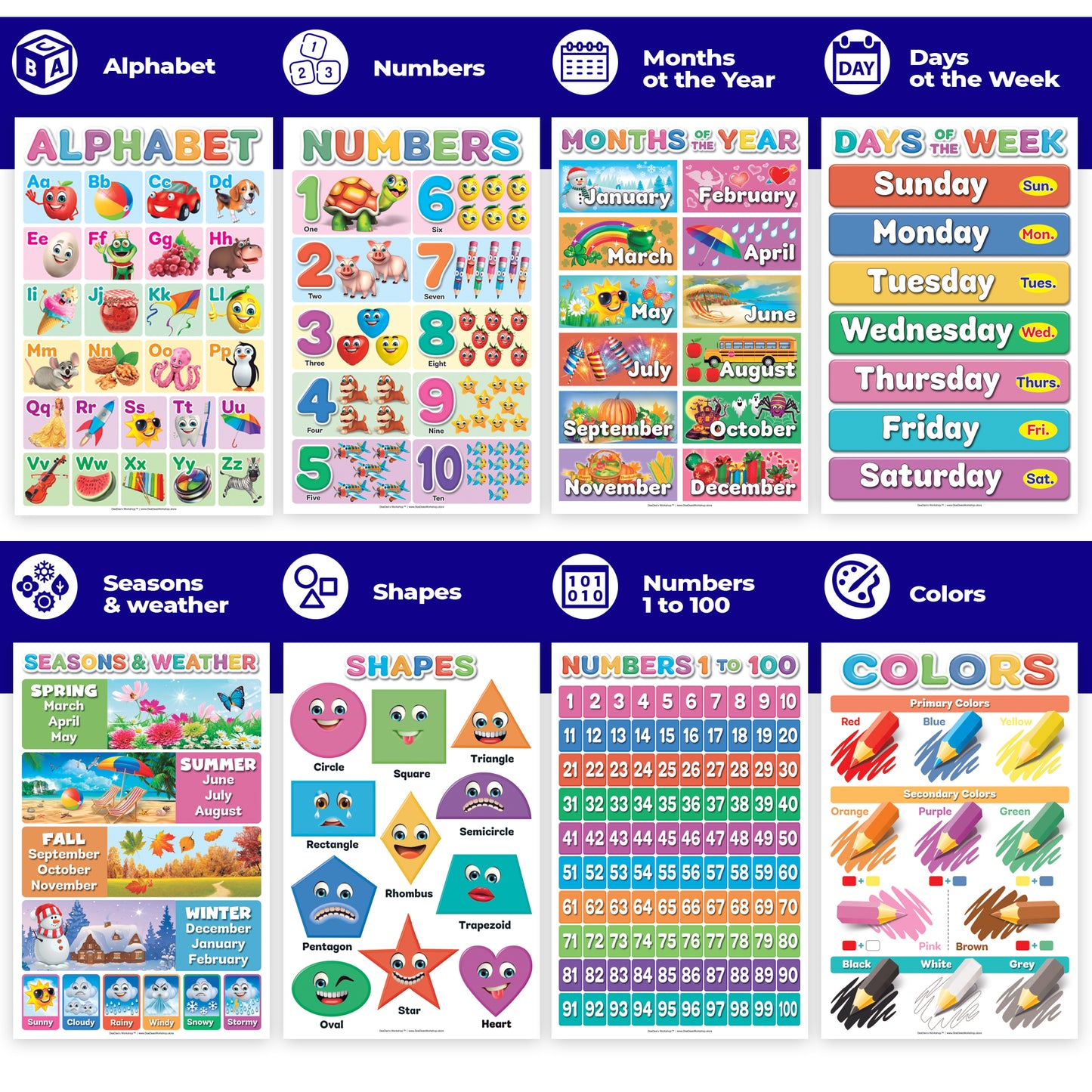 DeeDee's Workshop 16 Classroom Posters (11 x 17 inches)