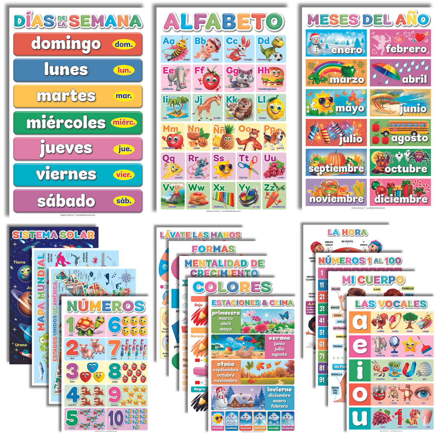 DeeDee's Workshop 16 Spanish Classroom Posters (11 x 17 Inches)
