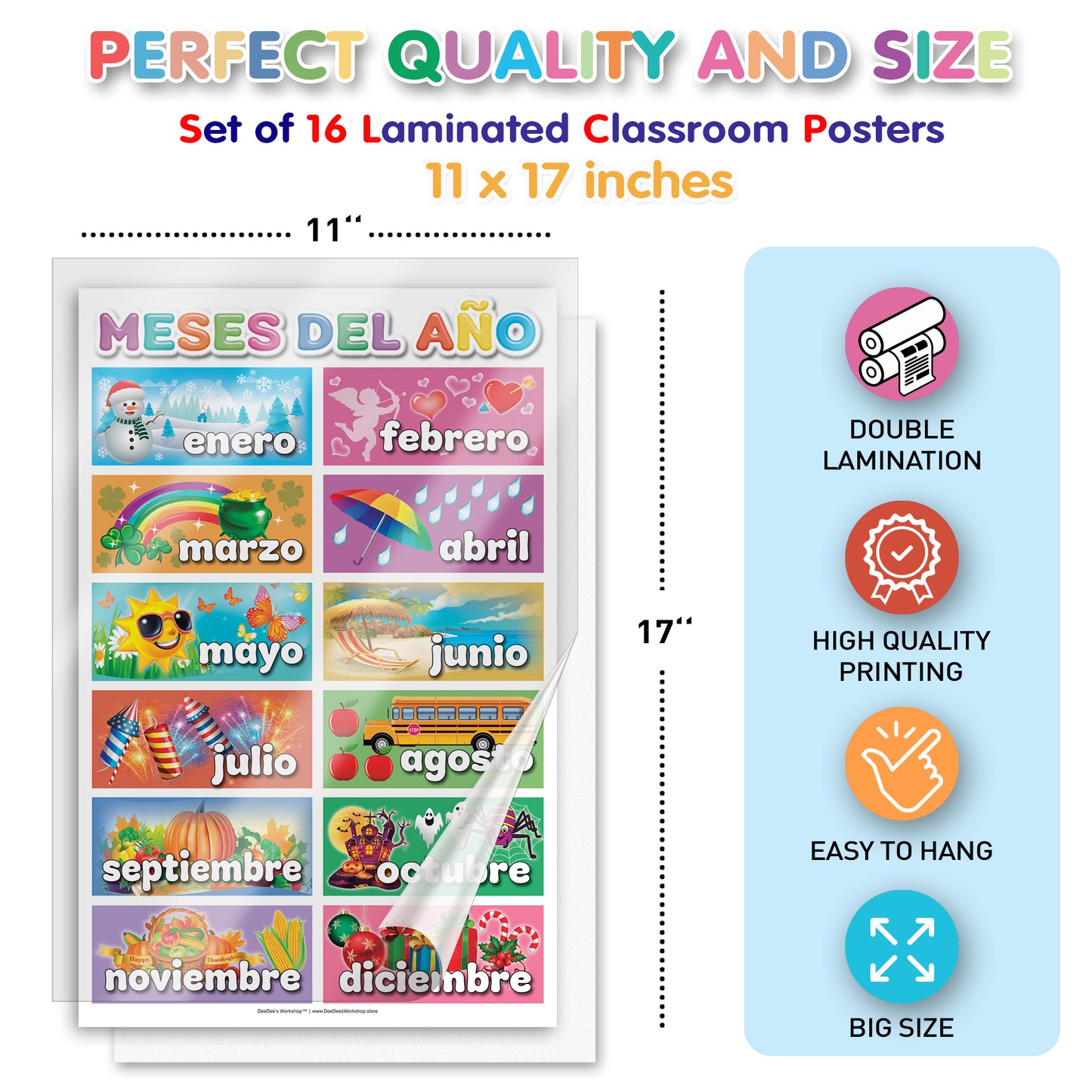 DeeDee's Workshop 16 Spanish Classroom Posters (11 x 17 Inches)