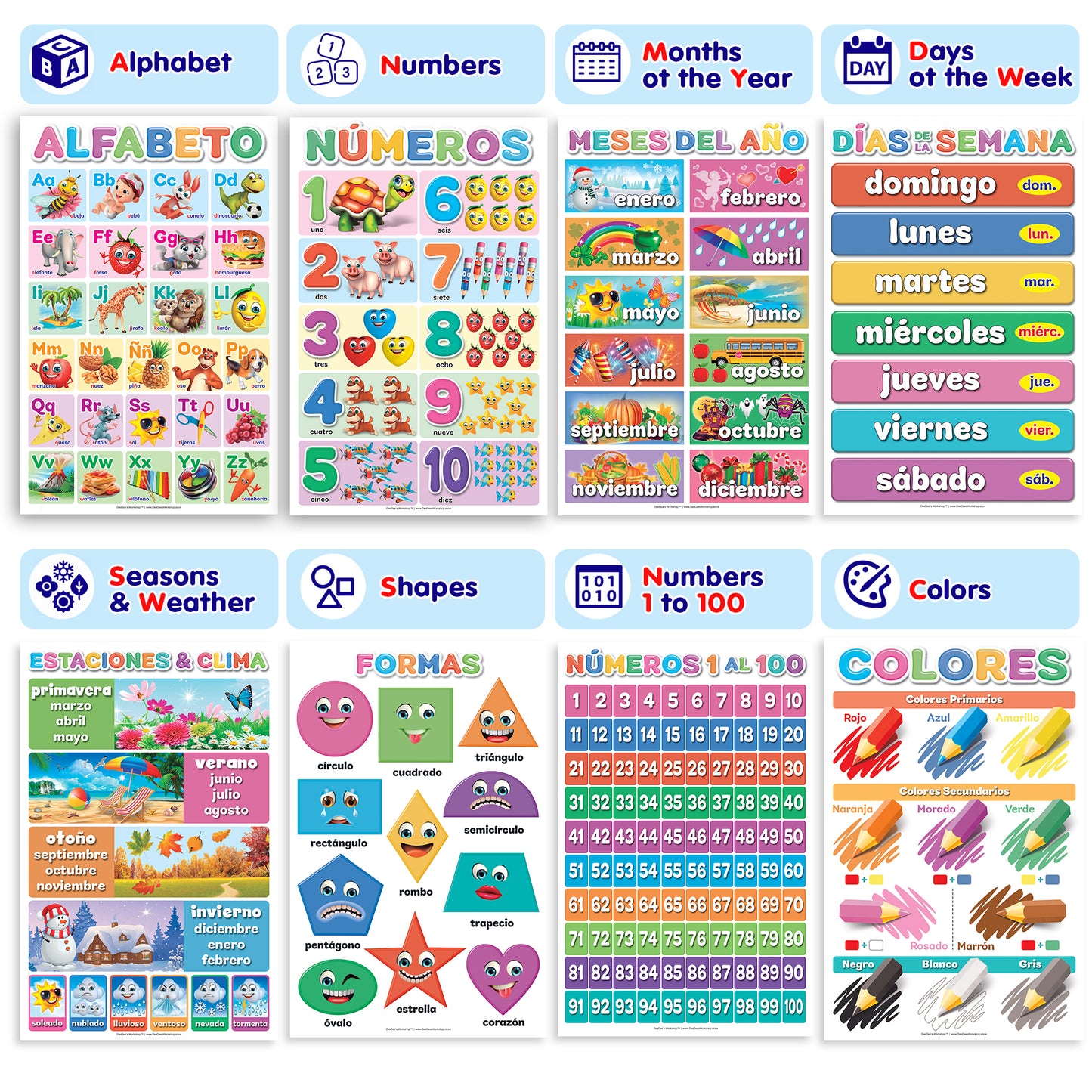DeeDee's Workshop 16 Spanish Classroom Posters (11 x 17 Inches)