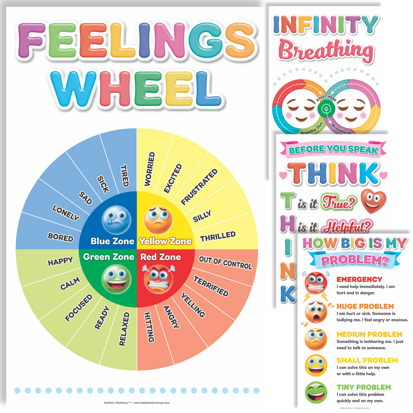 DeeDee's Workshop 4 Feelings Wheel Posters Set of 4 (11 x 17 inches)