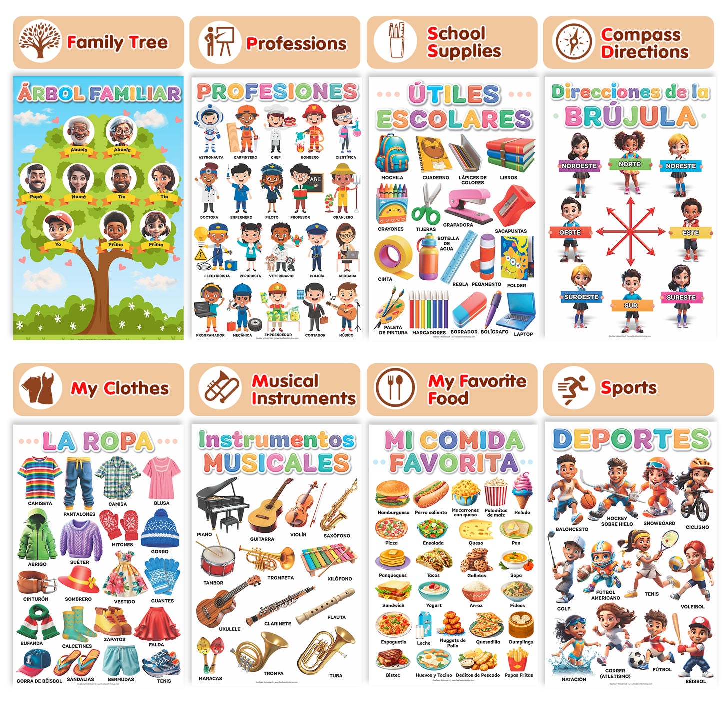 DeeDee's Workshop 16 Spanish Classroom Posters (Spanish vol. 2)