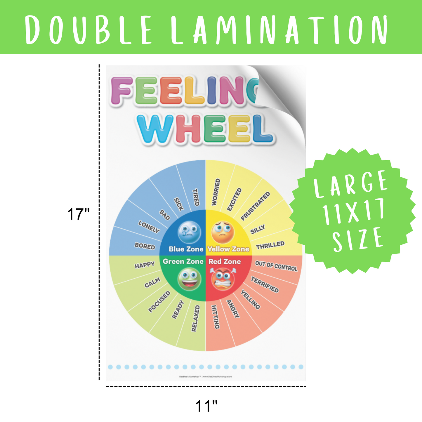 DeeDee's Workshop 4 Feelings Wheel Posters Set of 4 (11 x 17 inches)