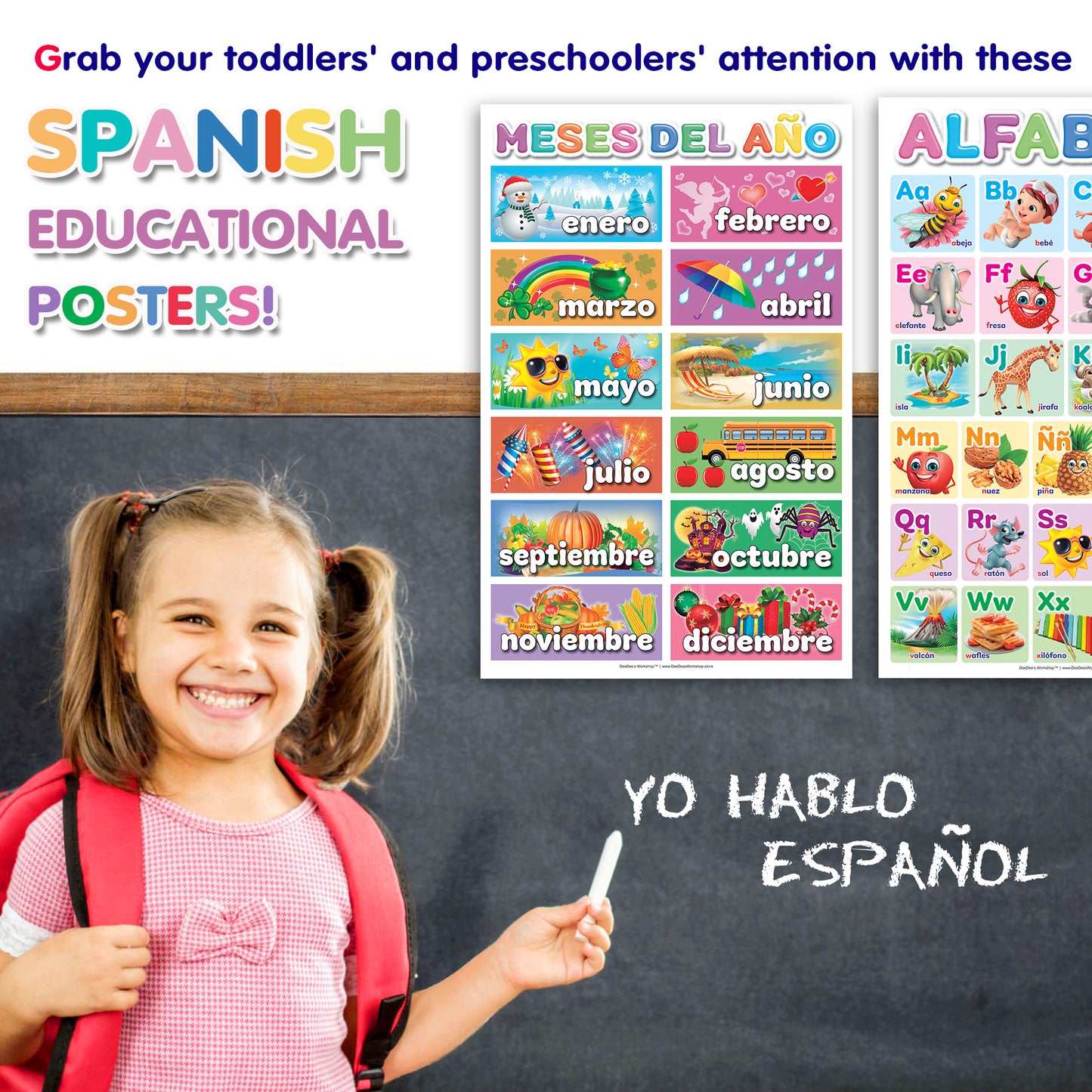 DeeDee's Workshop 16 Spanish Classroom Posters, Spanish Learning for Kids, Spanish Classroom Decorations, Abecedario para Niños en Español, Days of the Week Poster for Kids, Spanish Calendar