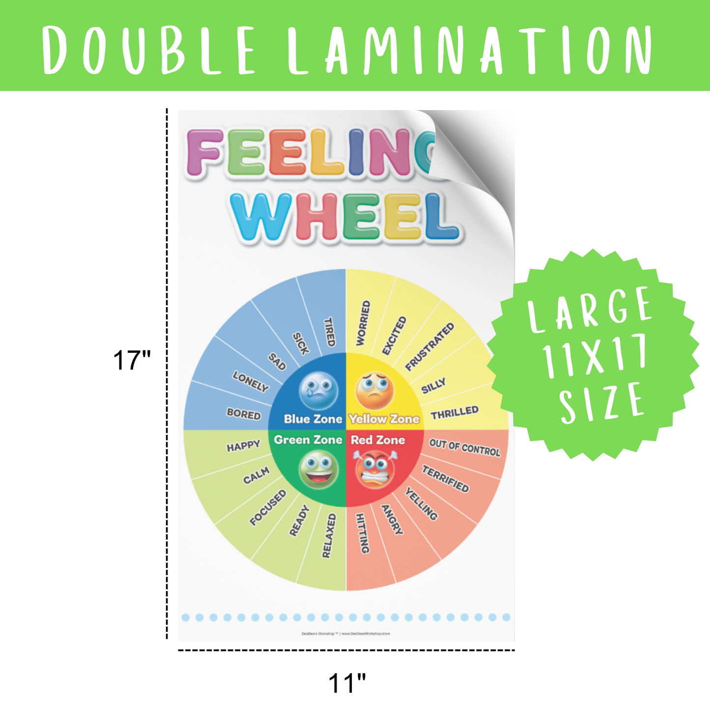 DeeDee's Workshop 4 Feelings Wheel Poster, Feelings Wheel for Kids, Emotion Wheel Chart, Emotion Wheel Poster, Set of 4 (11 x 17 inches)