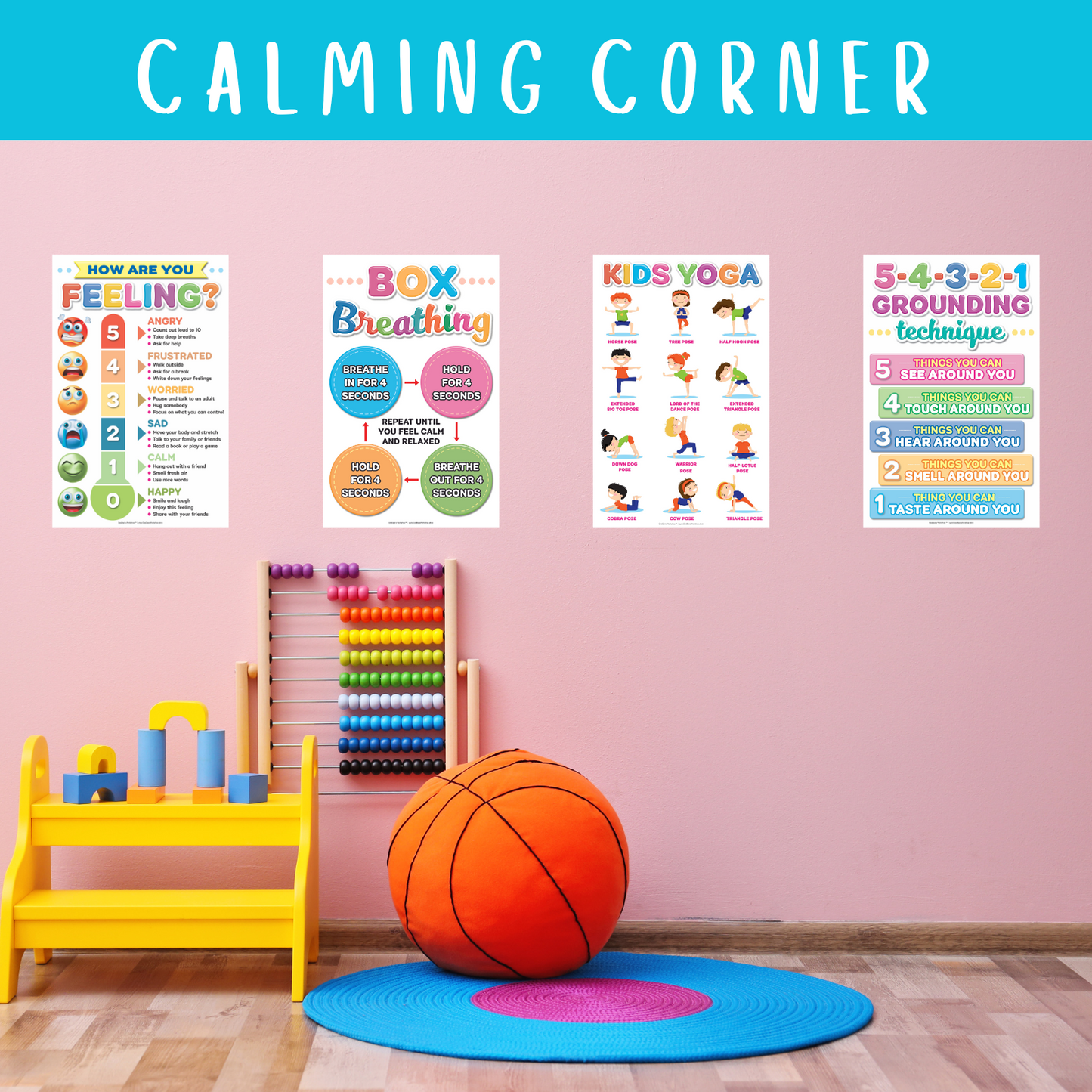 DeeDee's Workshop 4 Feelings Chart for Kids, Feelings Thermometer Poster, Feelings Posters, Emotions Poster, Calm Down Corner Poster, Autism Sensory Products, Set of 4 (11 x 17 inches)